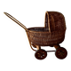 Old wicker dolls' pram - wooden wheels