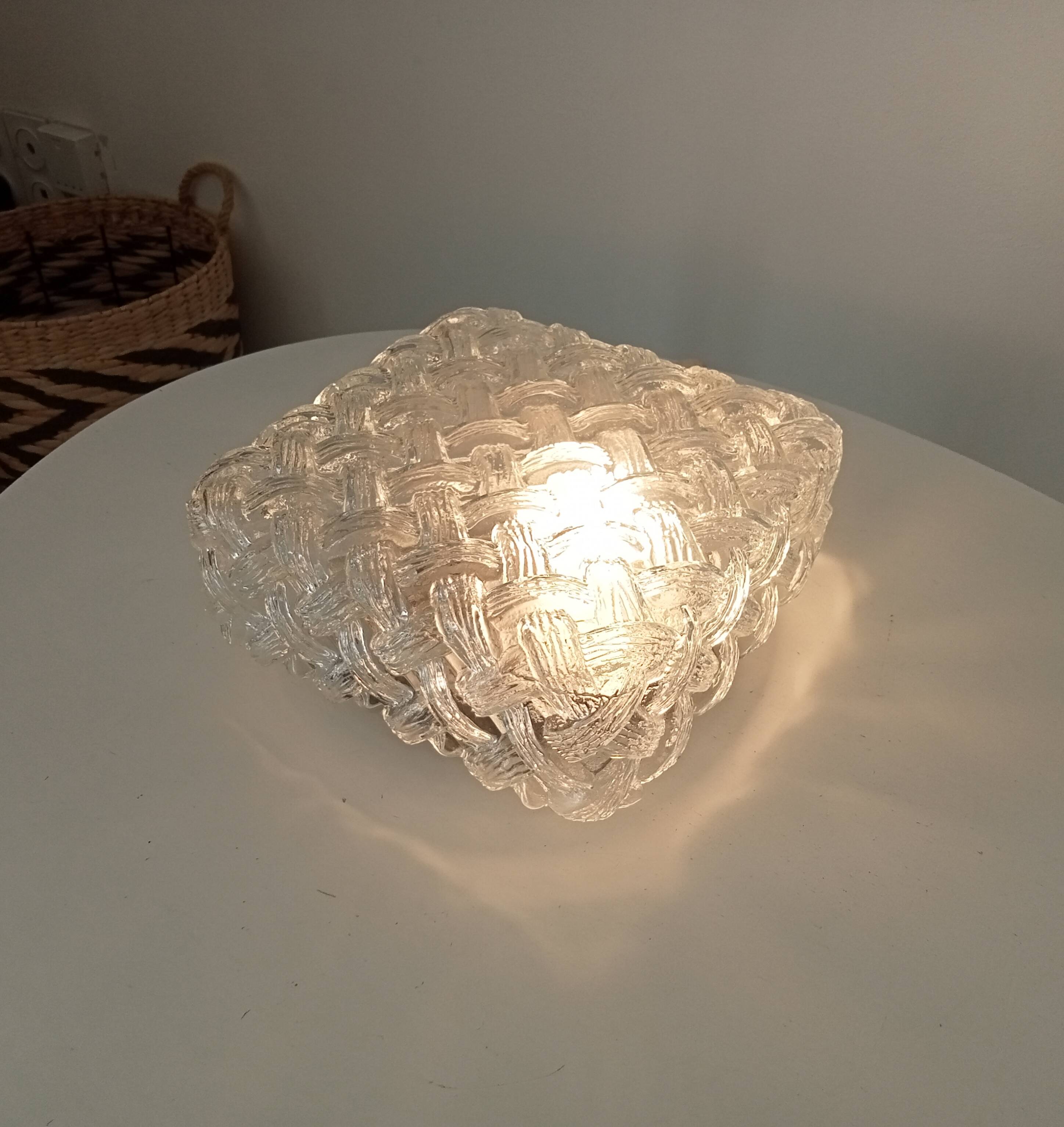 Scandinavian ceiling/wall light in structured glass from the 70s