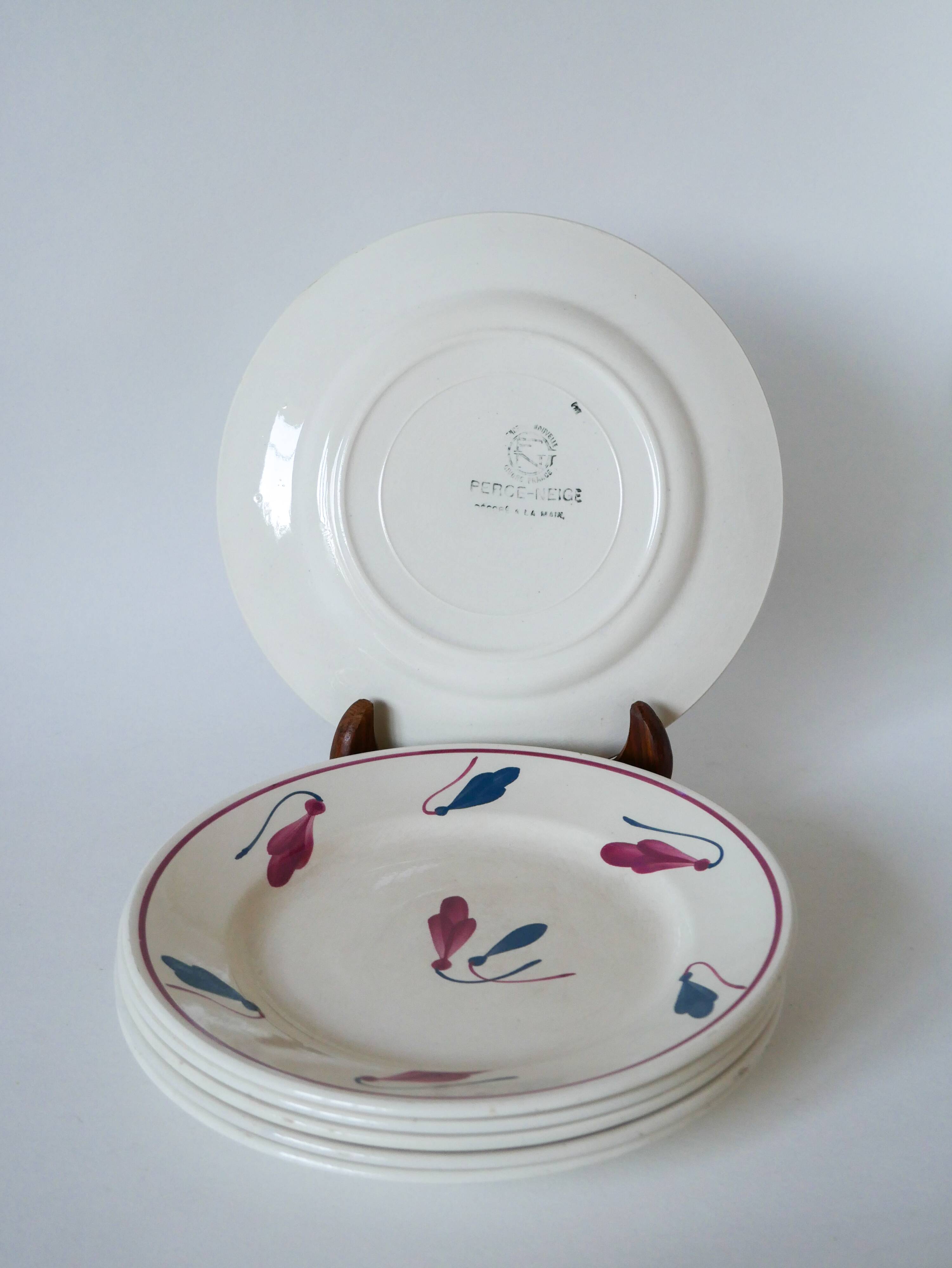 Set of 6 Givors dessert plates, Perce-Neige model, 1950