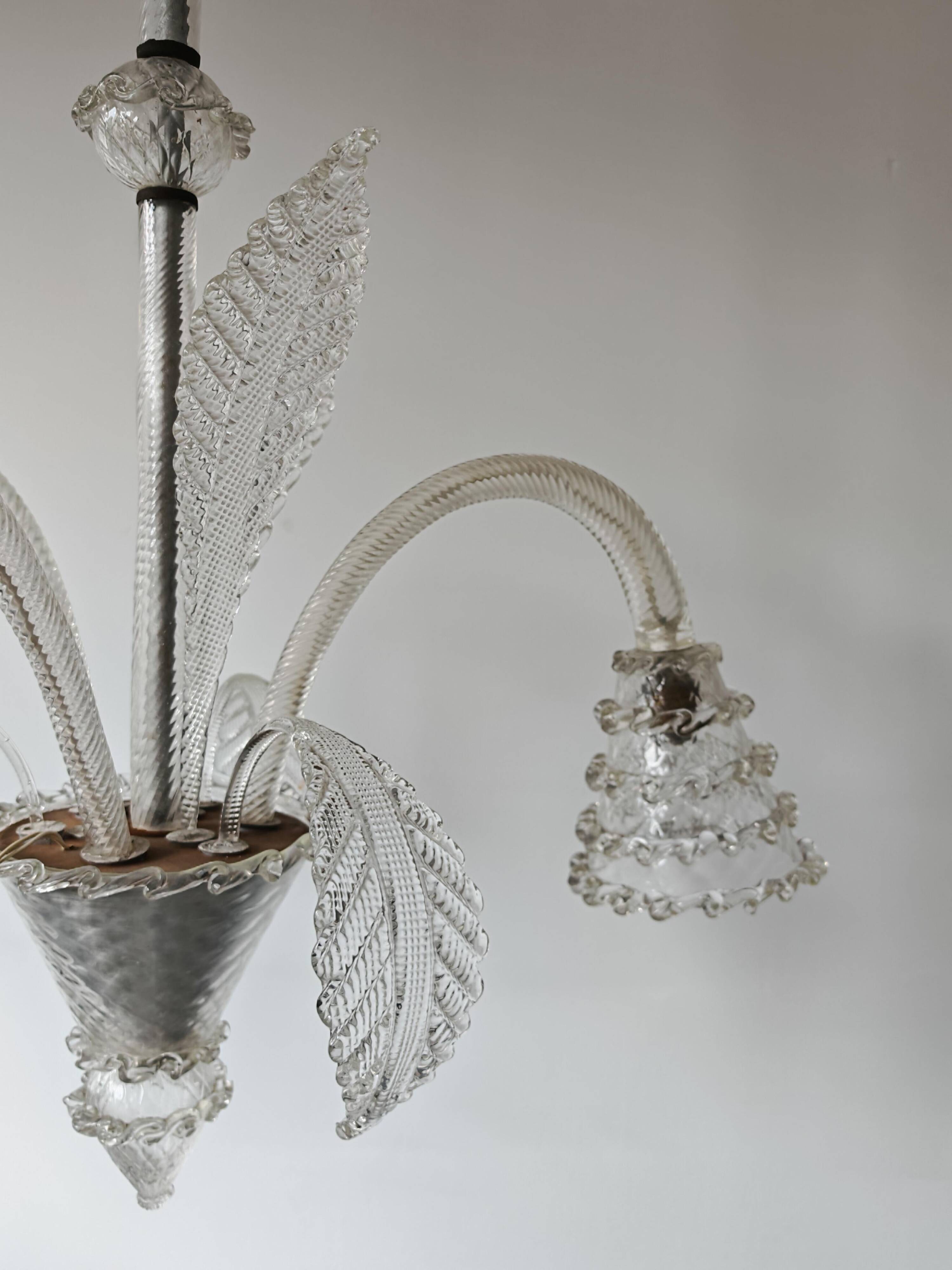 Art Deco chandelier in Murano glass by Barovier and Toso from the 1940s.