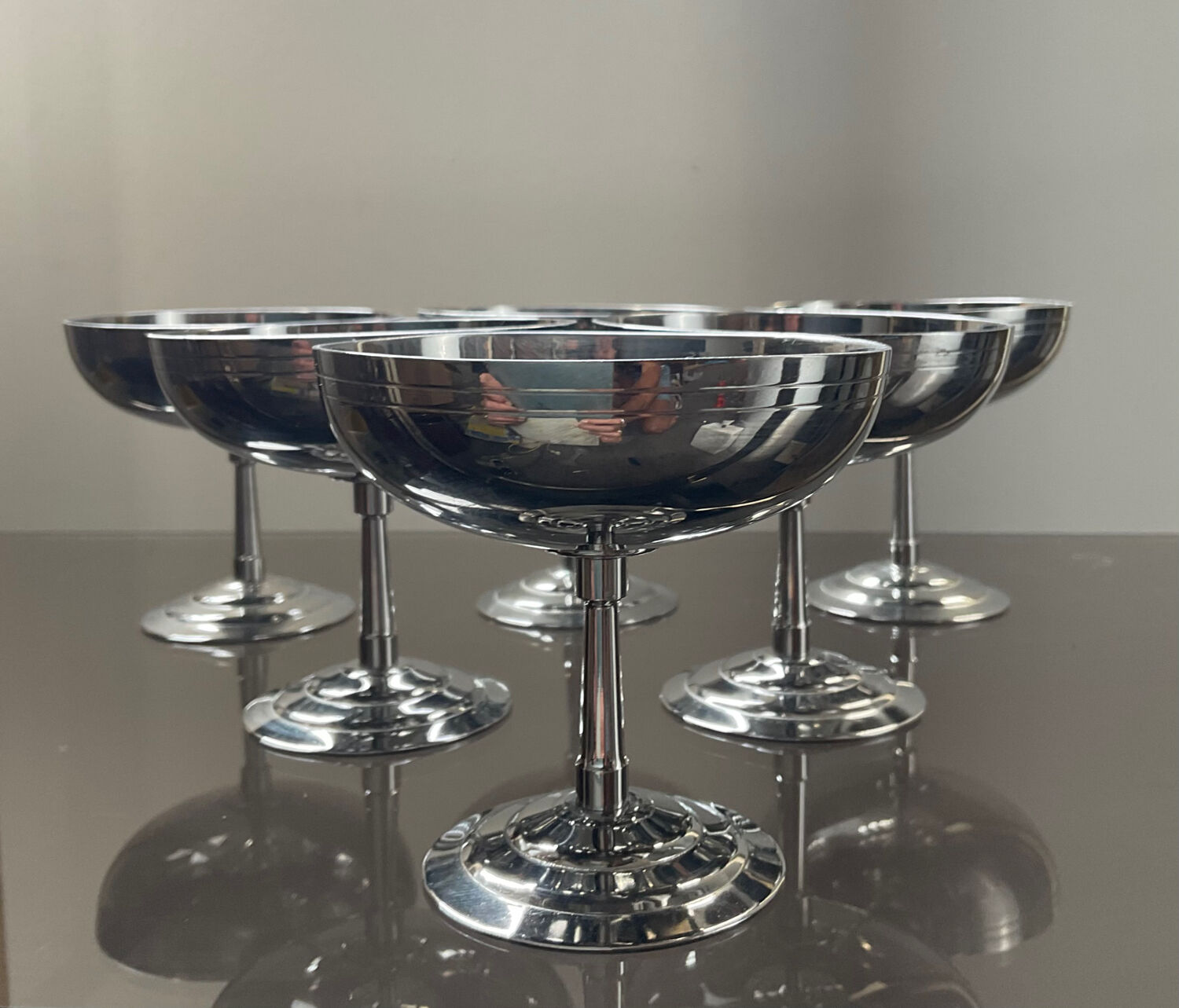 Series of 6 stainless steel ice cups by Letang Rémy 70s