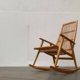 Mid-century German rattan rocking chair from Deutschen Werkstätten Hellerau, 1960s.