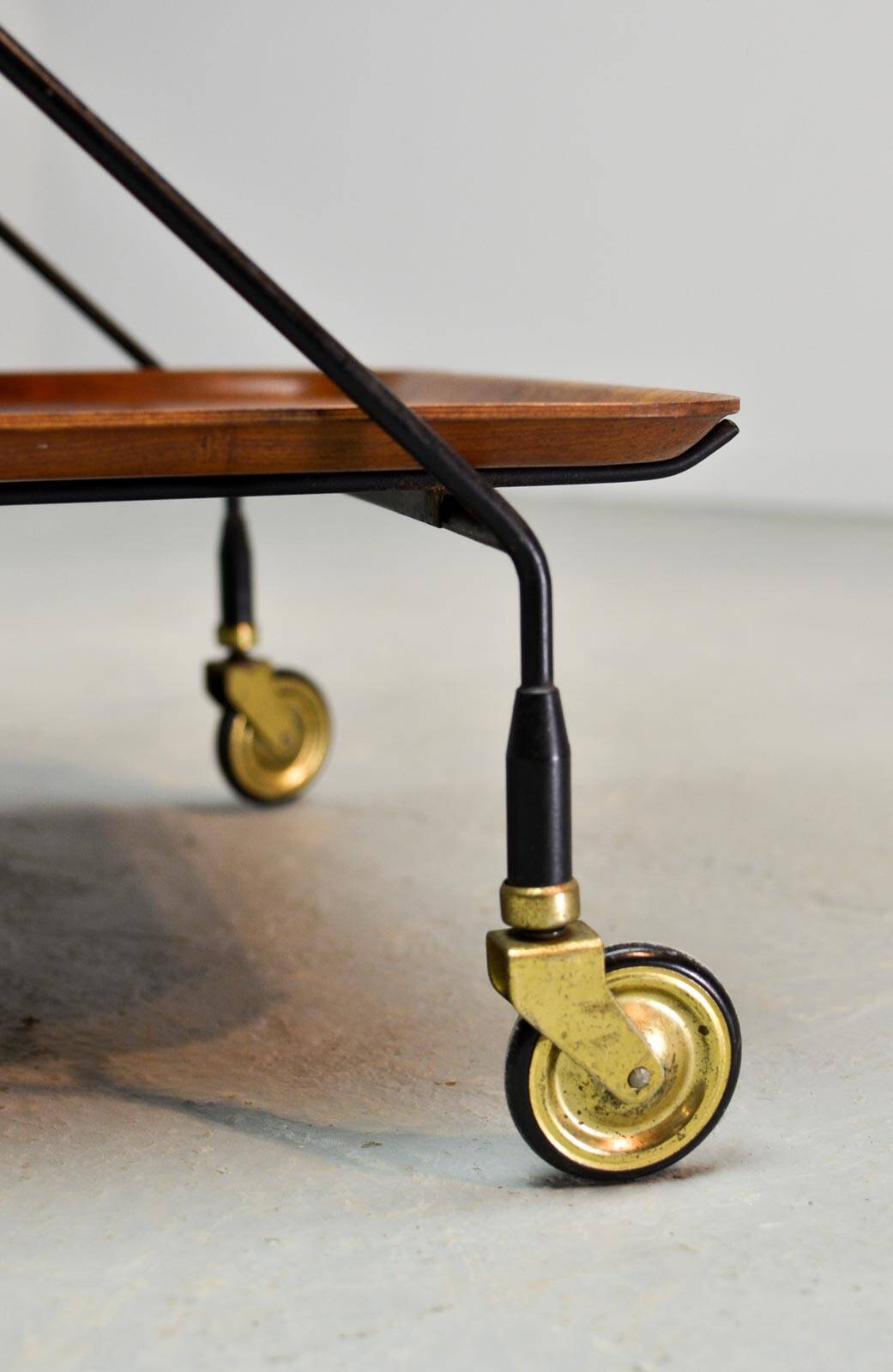 Minimalistic Paul Nagel Teak and Steel Teatrolley. Germany, 1950s