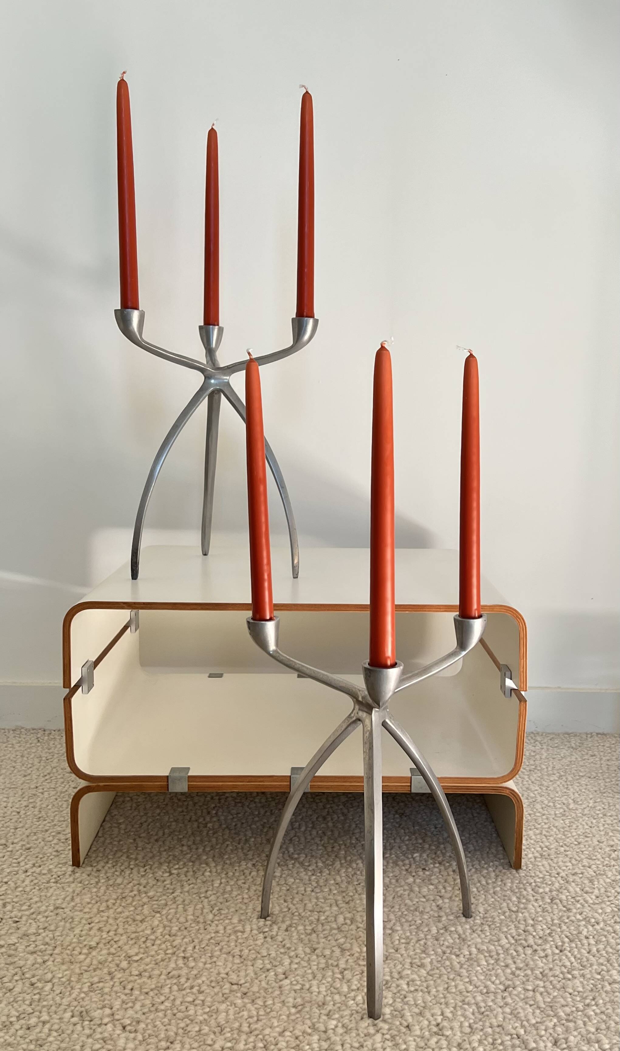 Aluminium tripod candle holders for De Bijenkorf, Netherlands 1970s