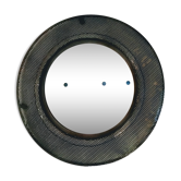 Miroir circulaire en tôle perforé laqué noir vintage circa 1970
