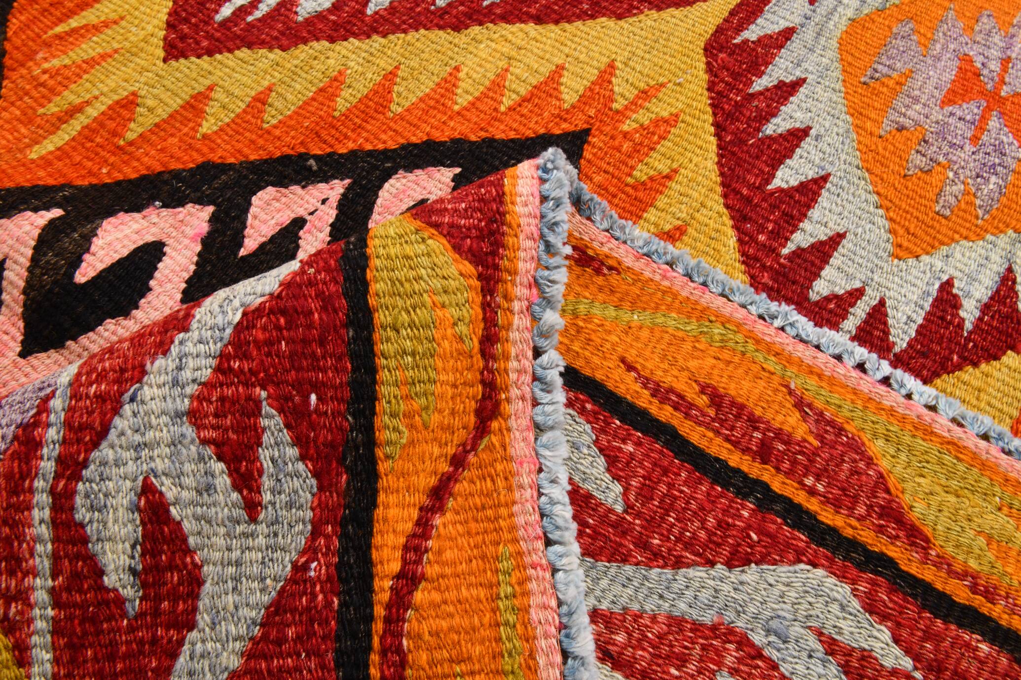 6x9 Orange & Balck Handmade Tribal Vintage Kilim Rug