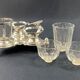 Porte salerons moutardier métal argenté et cristal XIXe décor coquille Louis XV