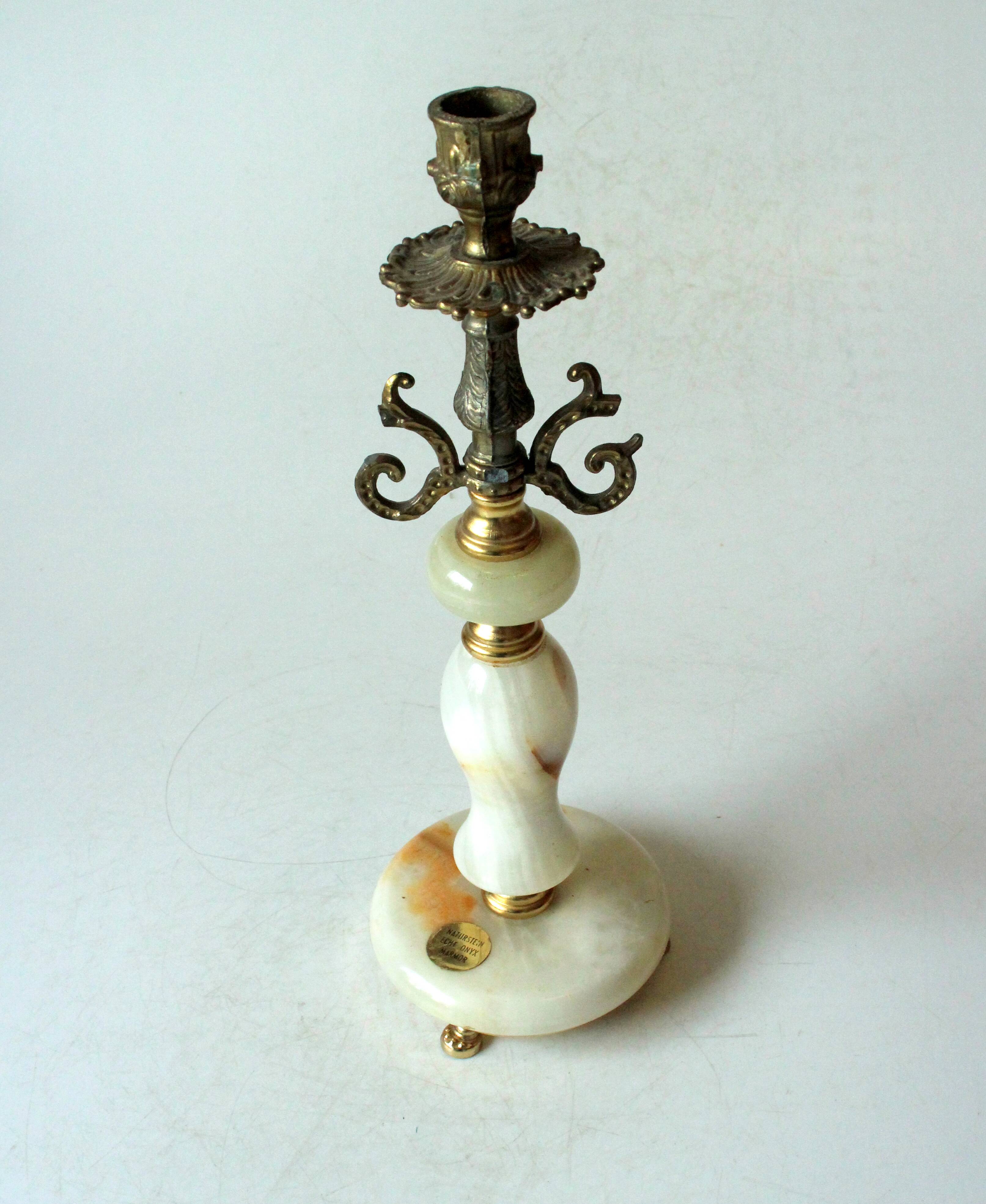 1960s onyx and brass candle holder, vintage