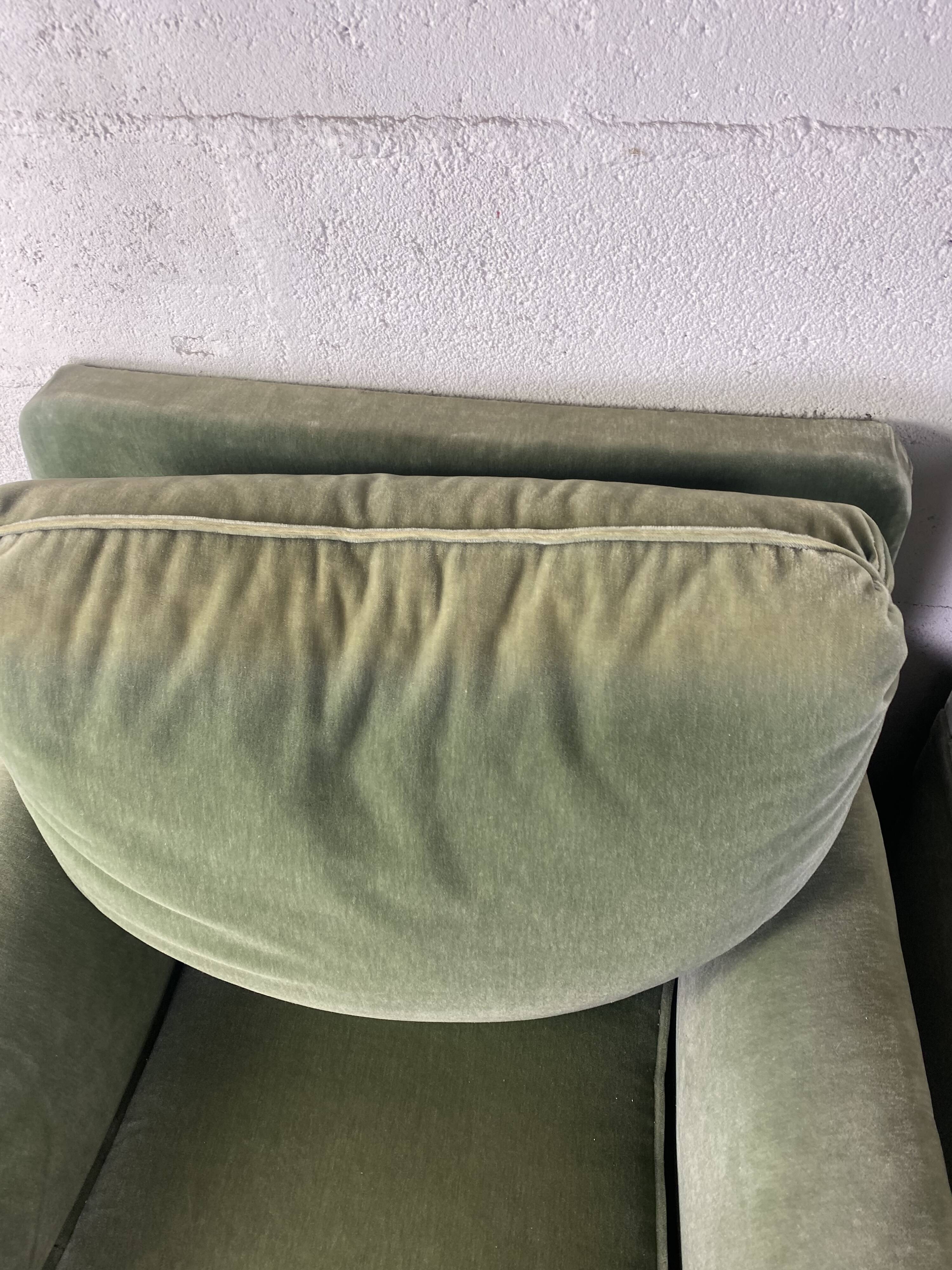 Pair of green velvet club armchairs