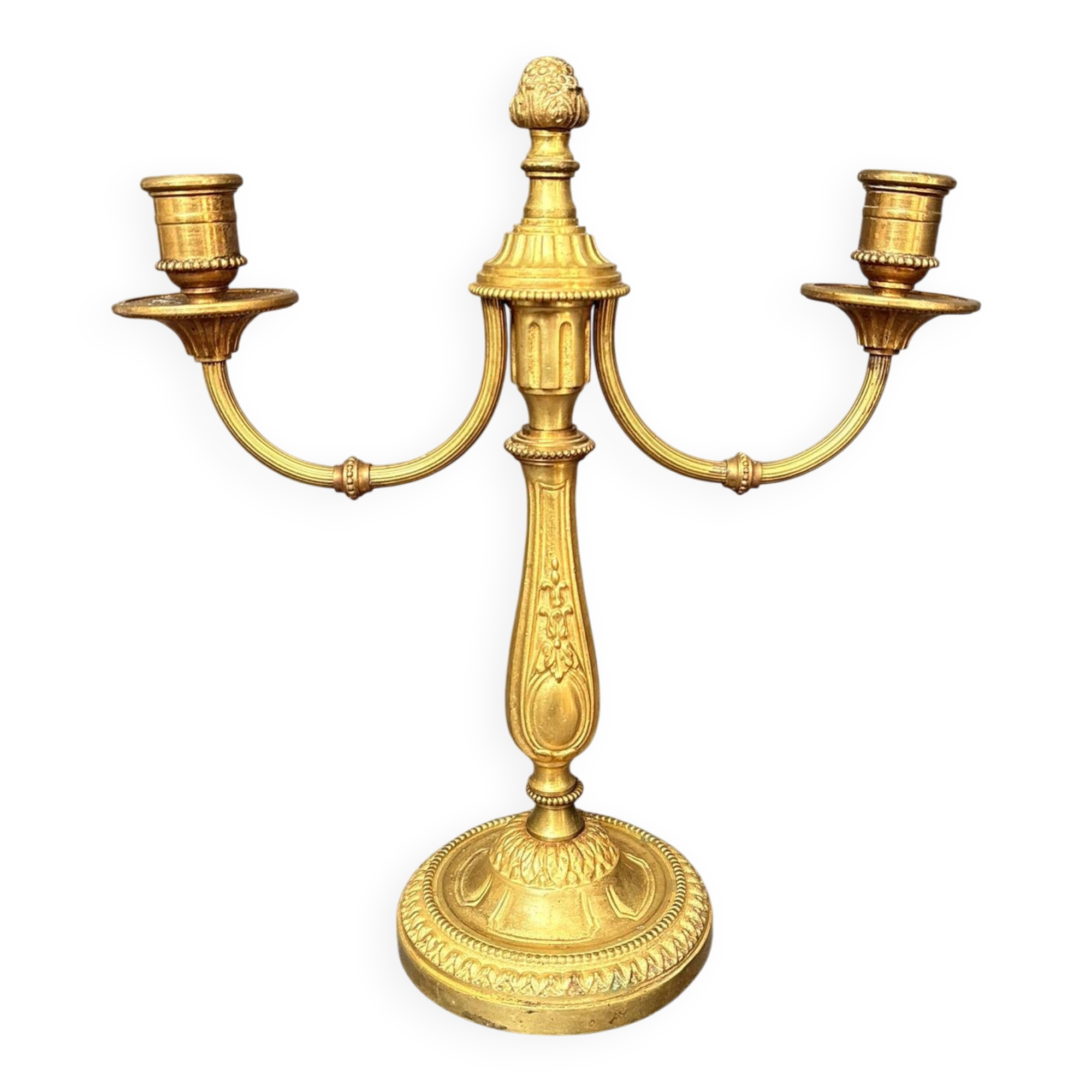 Antique Brass Gilded Candle Holder Chandelier Louis XVI Style