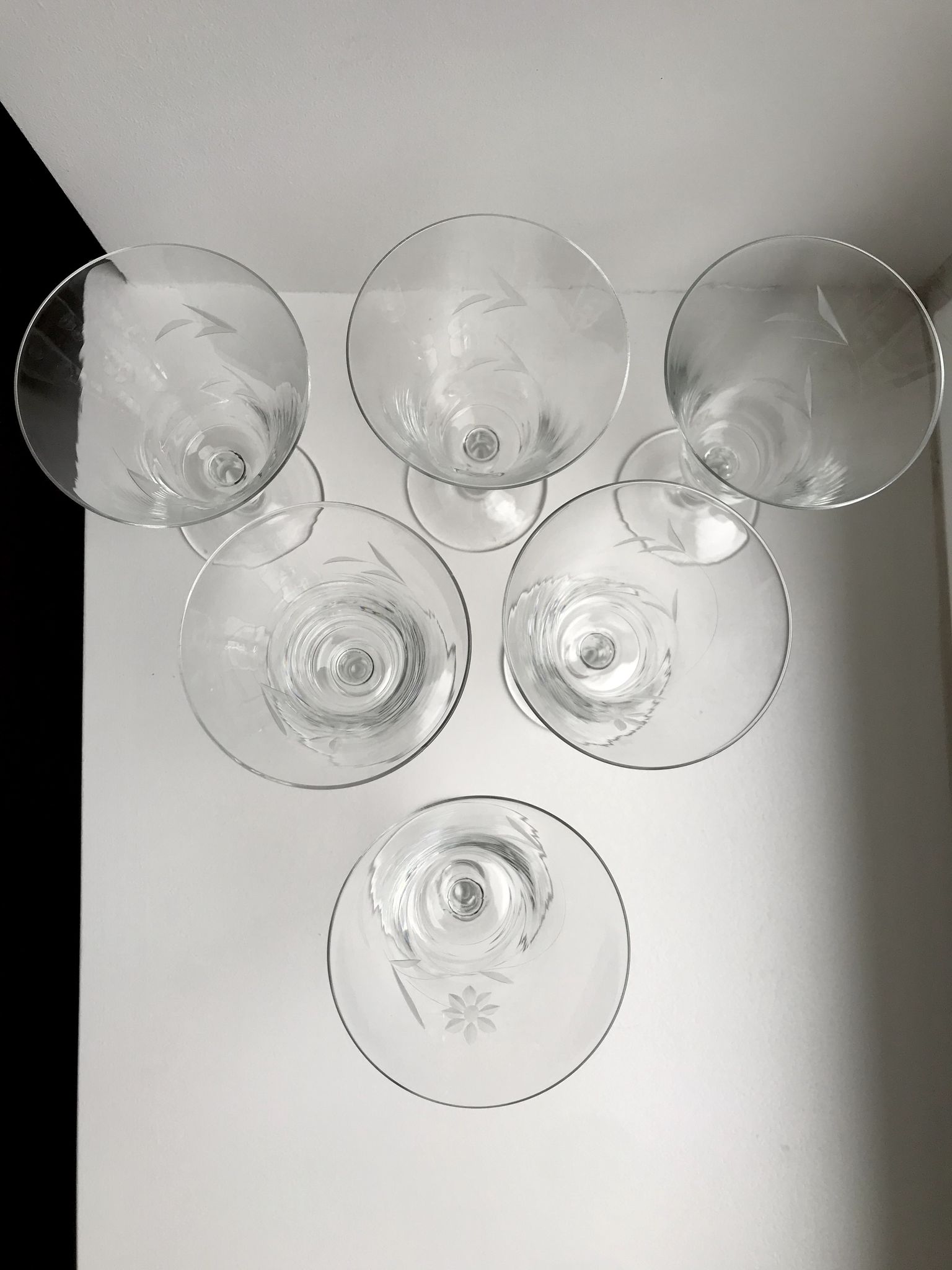 Set of 6 glasses of wine, water crystal engraved years 50-60