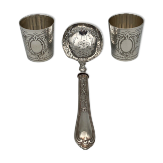 Cuillère deux gobelets argent massif fin XIXeme Napoleon iii