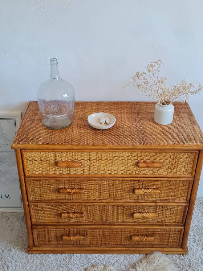 Commode en rotin, circa 1970