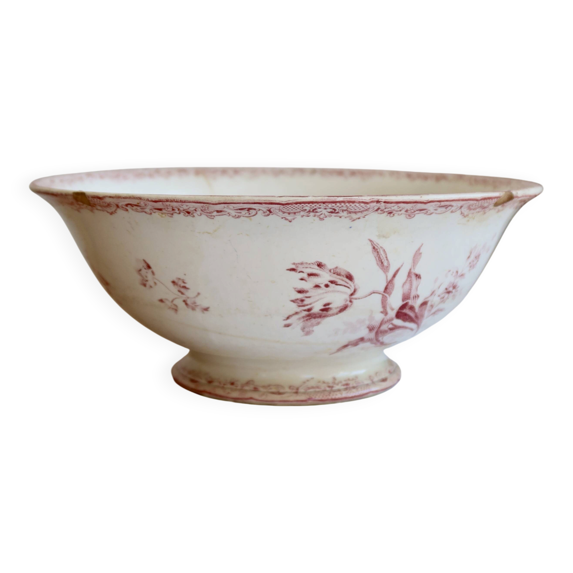 Antique pink ironstone salad bowl Sarreguemines - Fontanges model