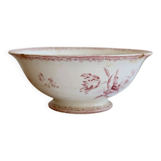 Antique pink ironstone salad bowl Sarreguemines - Fontanges model