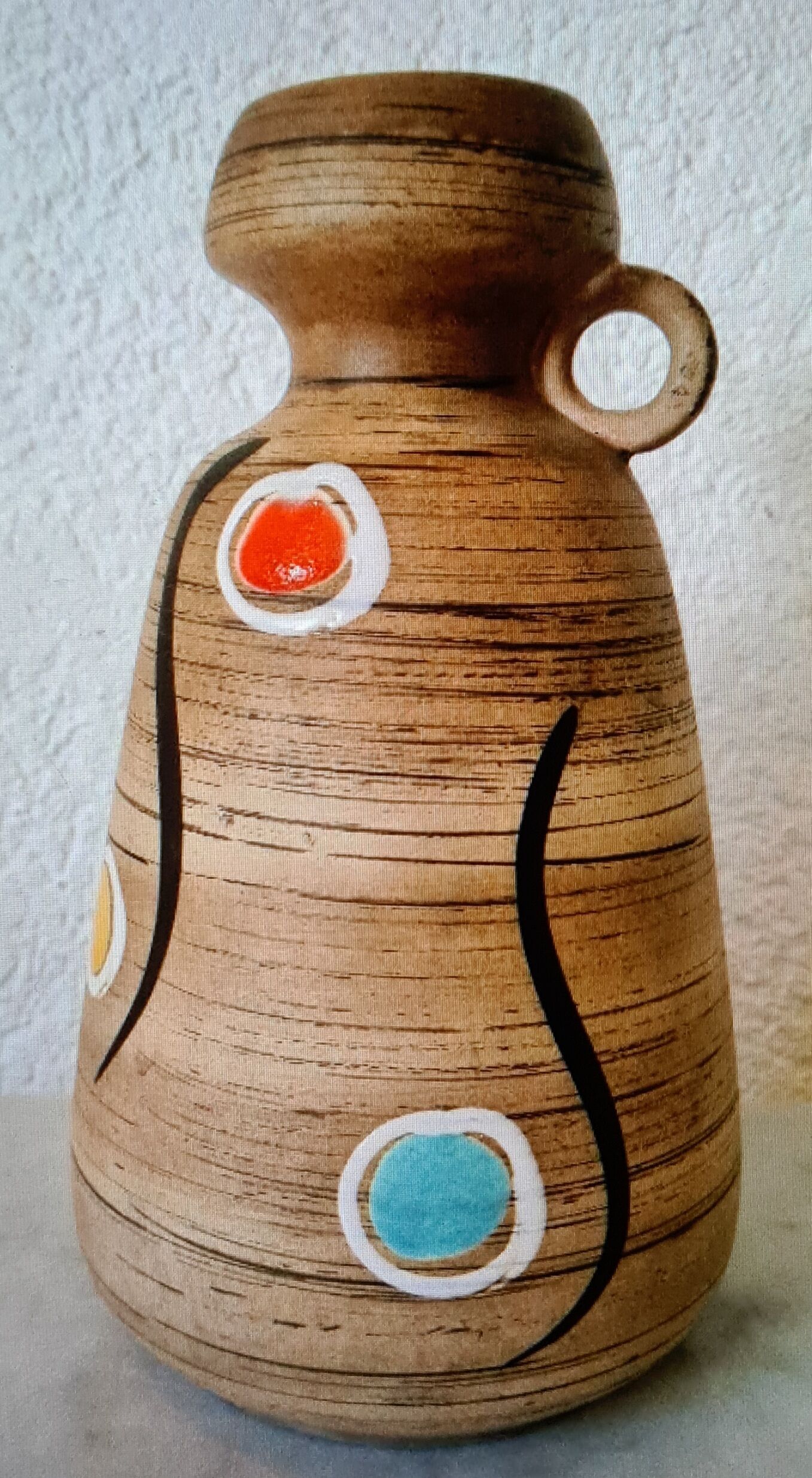 Blumenkrug ceramic flower vase with colorful points 50er years ceramics