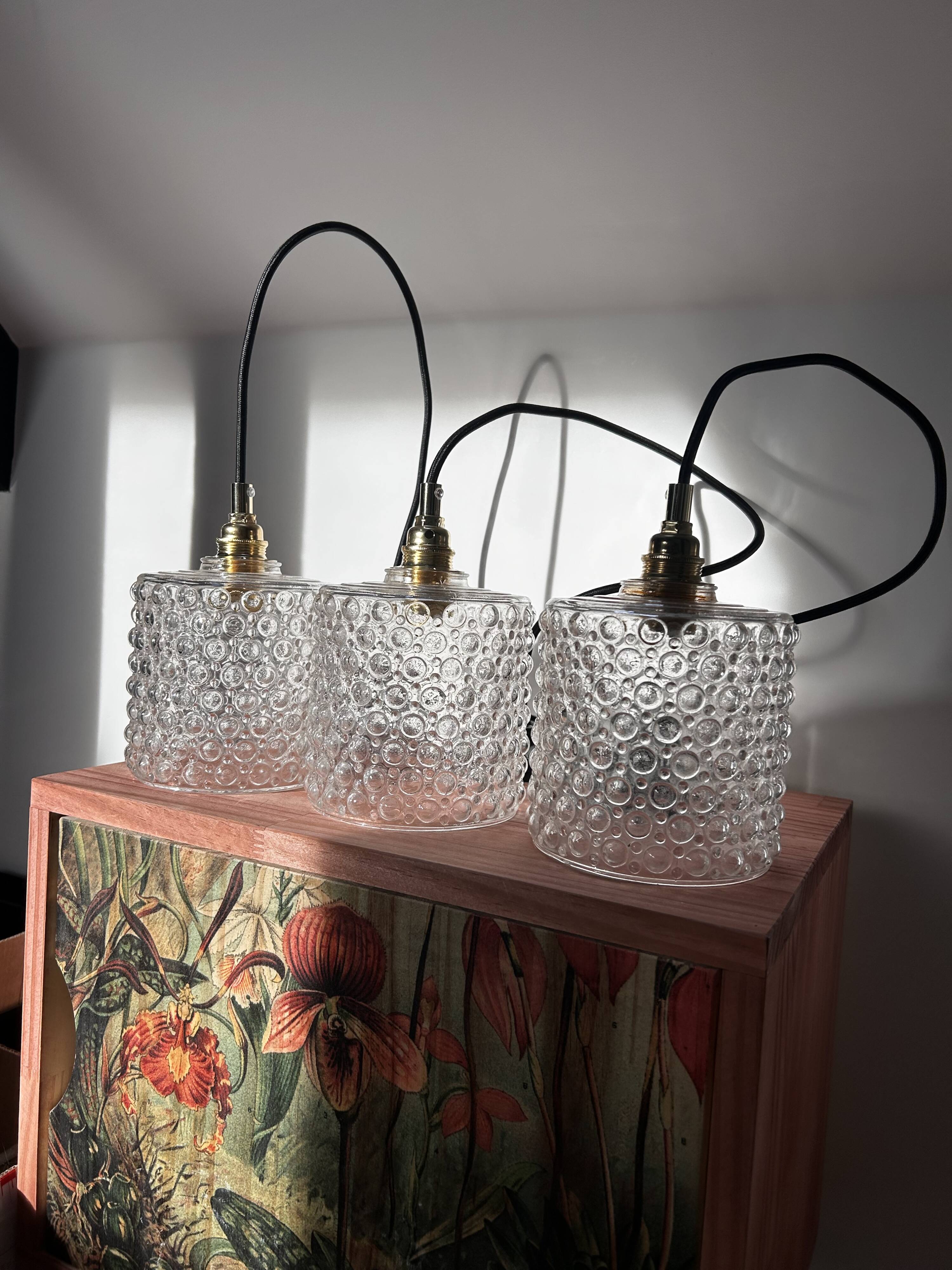 Set of three bubble glass pendant lights