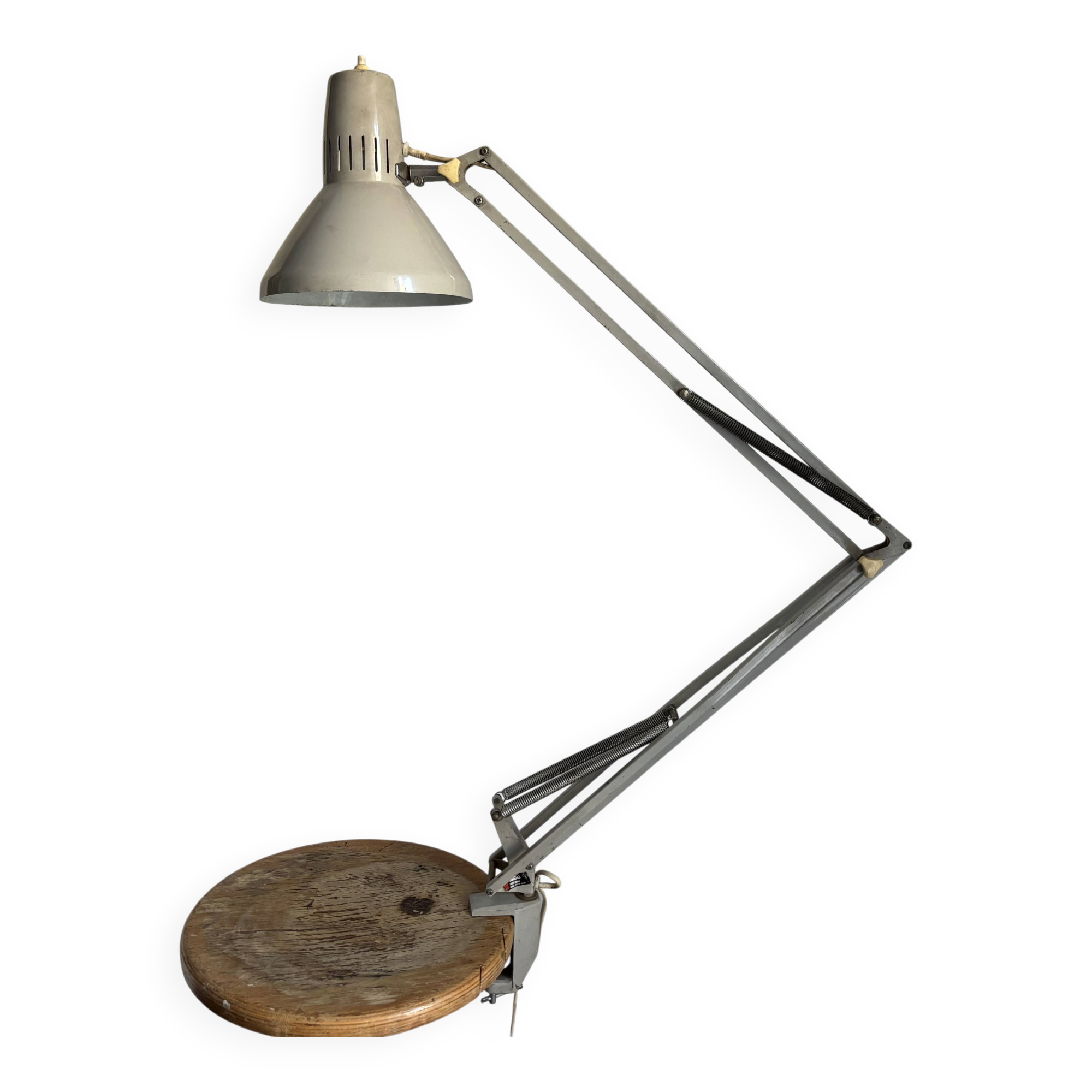 Lampe vintage 1970 d'architecte Ledu gris perle bureau - 80cm