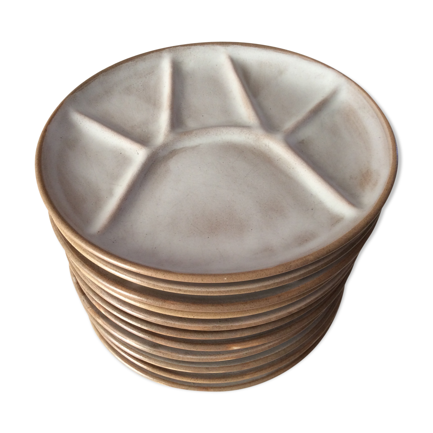 Series of 11 vintage sandstone plates with compartments