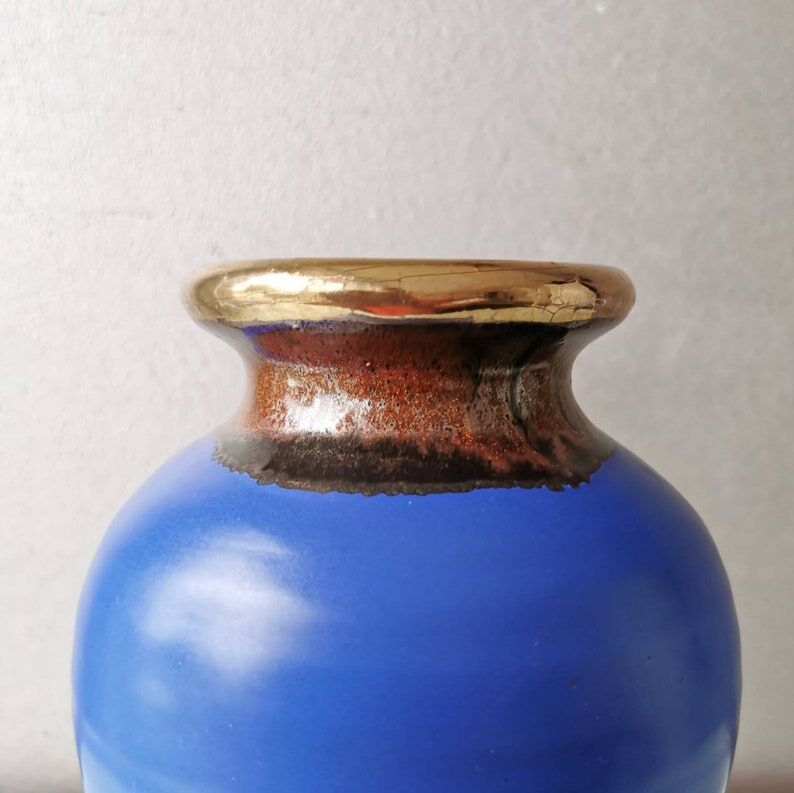 Blue vase in vintage earthenware, 80s