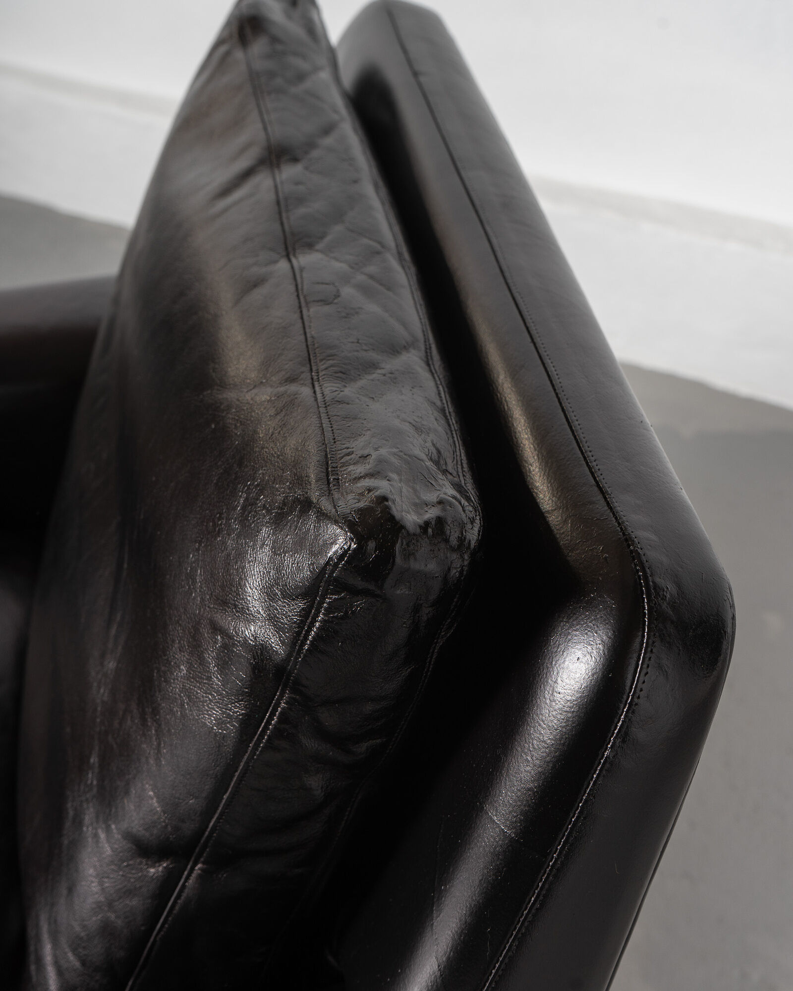 Mid Century Black Leather and Teak Scandinavian Armchair, Denmark, circa 1970