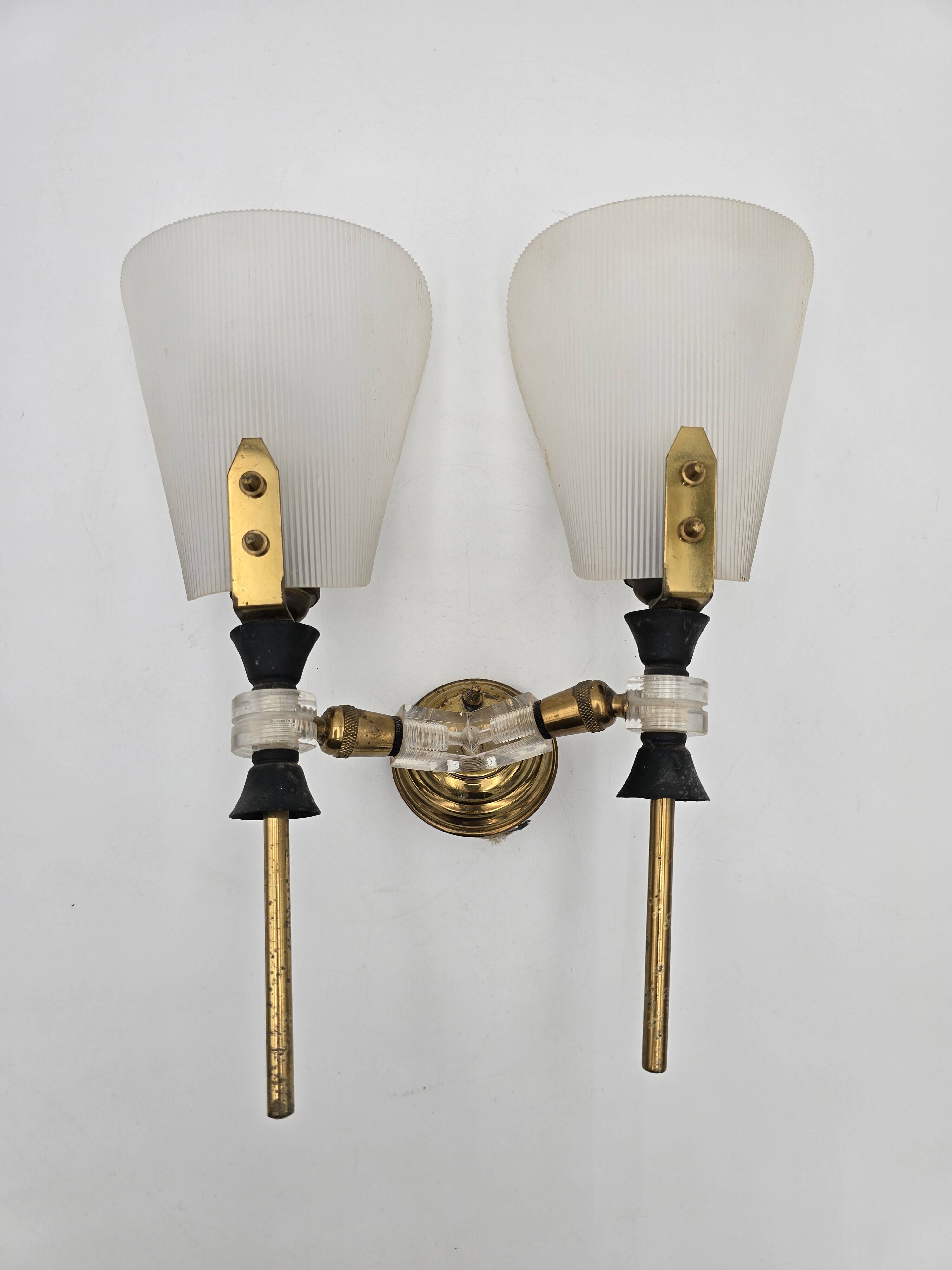 70's brass and plexiglass wall light