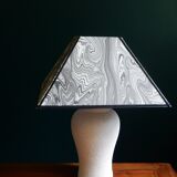 Vintage granite foot lamp and pyramid lampshade in marbled paper