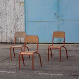 Chaises d’école vintage orange et métal