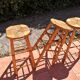 Set of 3 high “modernist” straw stools vintage 1950s