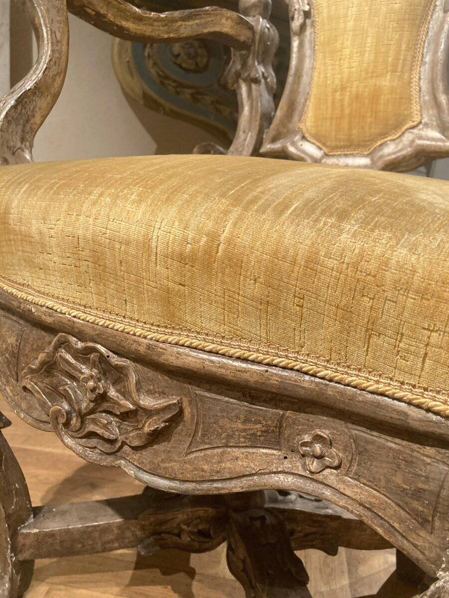 Italian Rococo Silver Mecca Giltwood Throne Armchair, Rome, 18th Century