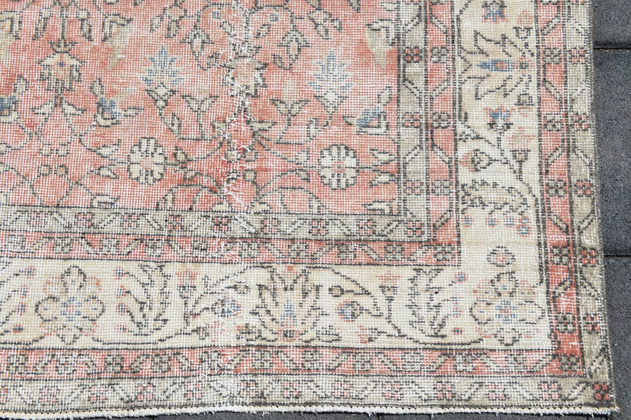 Soft Pink Oversize Vintage Turkish Floral Carpet Rug, 219x313 Cm