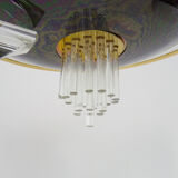 Venini-style halogen chandelier with two arms in brass, anthracite metal and glass. Eighties