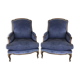 Pair of Louis XV-style shepherdesses in wood and suede fabric