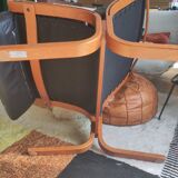 Pair of black leather Siesta armchairs Ekornes Ingmar Relling Norway 1960