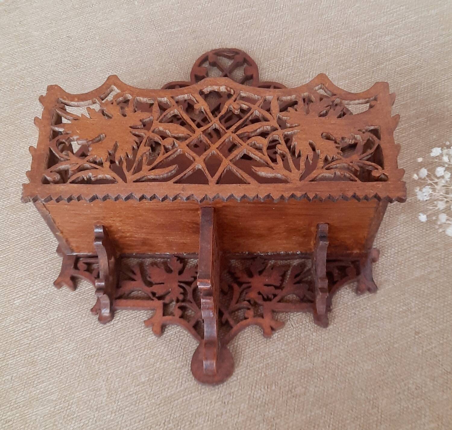 Carved wooden letter holder