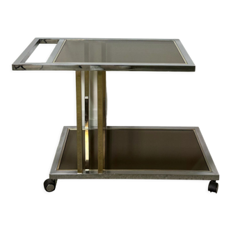 Belgo chrome tray / rolling table in chrome and gilded brass 70'S