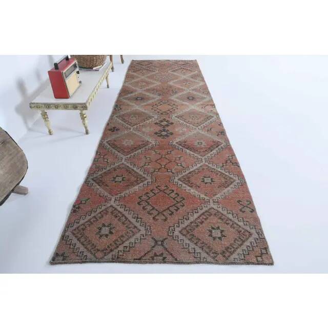 1970s Turkish Hand-Knotted Wool Cotton Red Runner 101x320