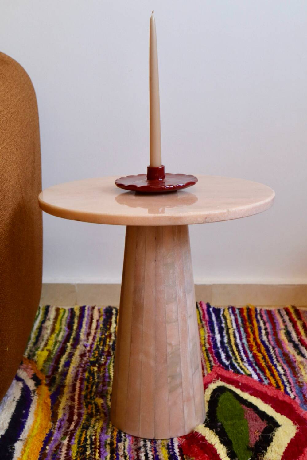 Minimalist natural pink marble side table