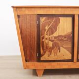 Unique 1950s design marquetry sideboard