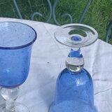 Two large wine glasses in blown and bubbled glass, duo line, vintage