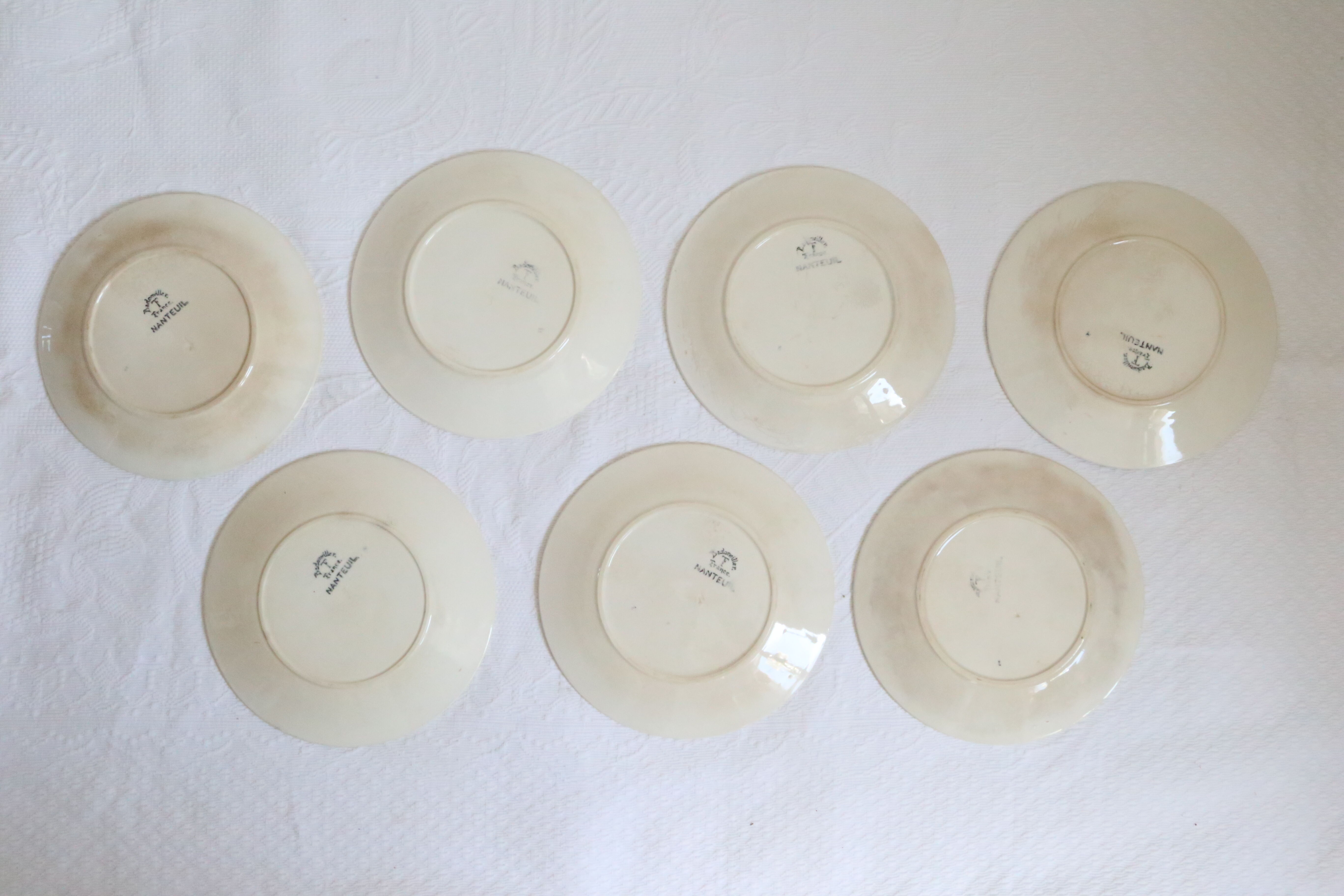 Set of 7 flat plates badonviller, nanteuil, vintage french, authentic, rare, countryside