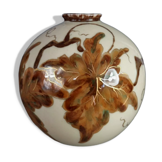 Camille Tharaud round vase decorated with vine leaves, perfect condition SB.