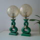 Pair of vintage lamps in bordeaux art ceramic