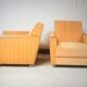 Yellow velvet armchairs and vintage wood 60s