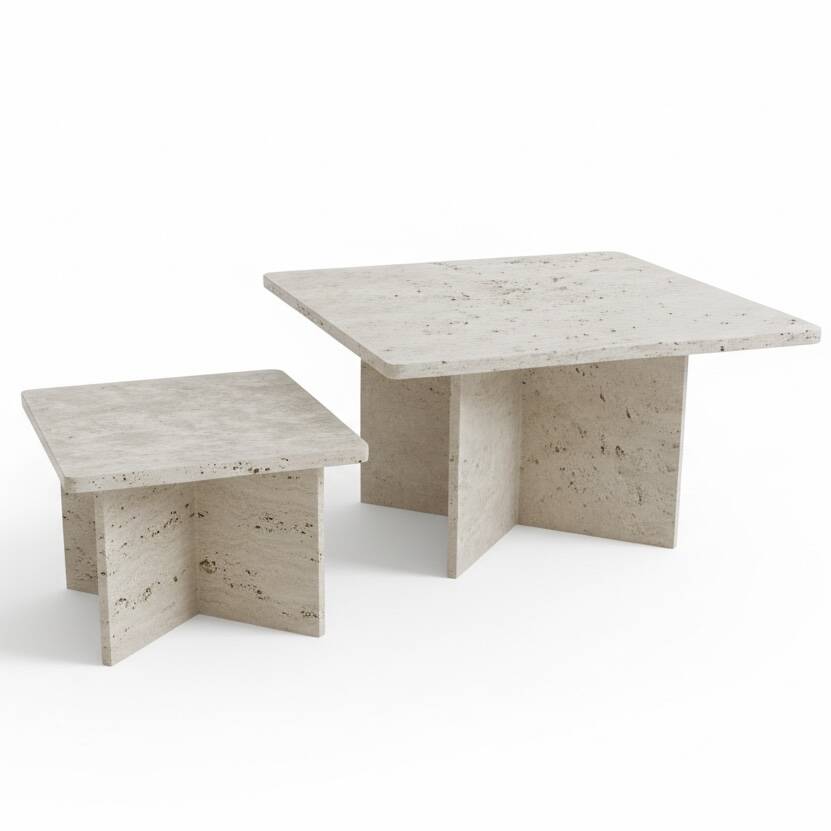 2 rectangular coffee tables in travertine