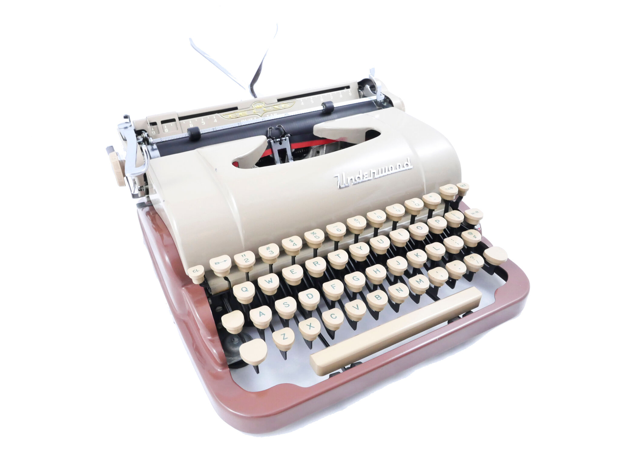 Underwood Quiet Tab De Luxe Caramel and Chocolate Typewriter 1954 revised