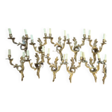 Set of 5 pairs of Louis XV style gilt bronze wall lights + bulbs