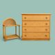 Dresser and its bedside table in cane rattan and vintage oak from the 1970s.
