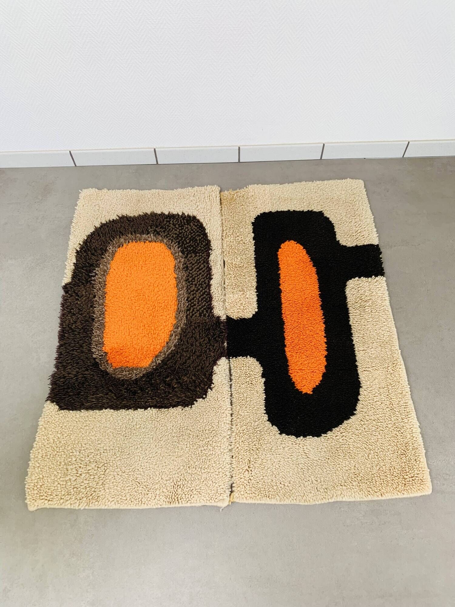 Pair of 70's wool rugs/bedside mats, Scandinavian style.