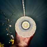 Vintage tulip suspension in holophane glass